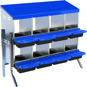 Chicken Nesting Boxes, 8 Hole Metal Chicken Laying Box with with Removable Trays and Roll Out Egg Collection for Chicken Coop, with Metal Bracket, Blue