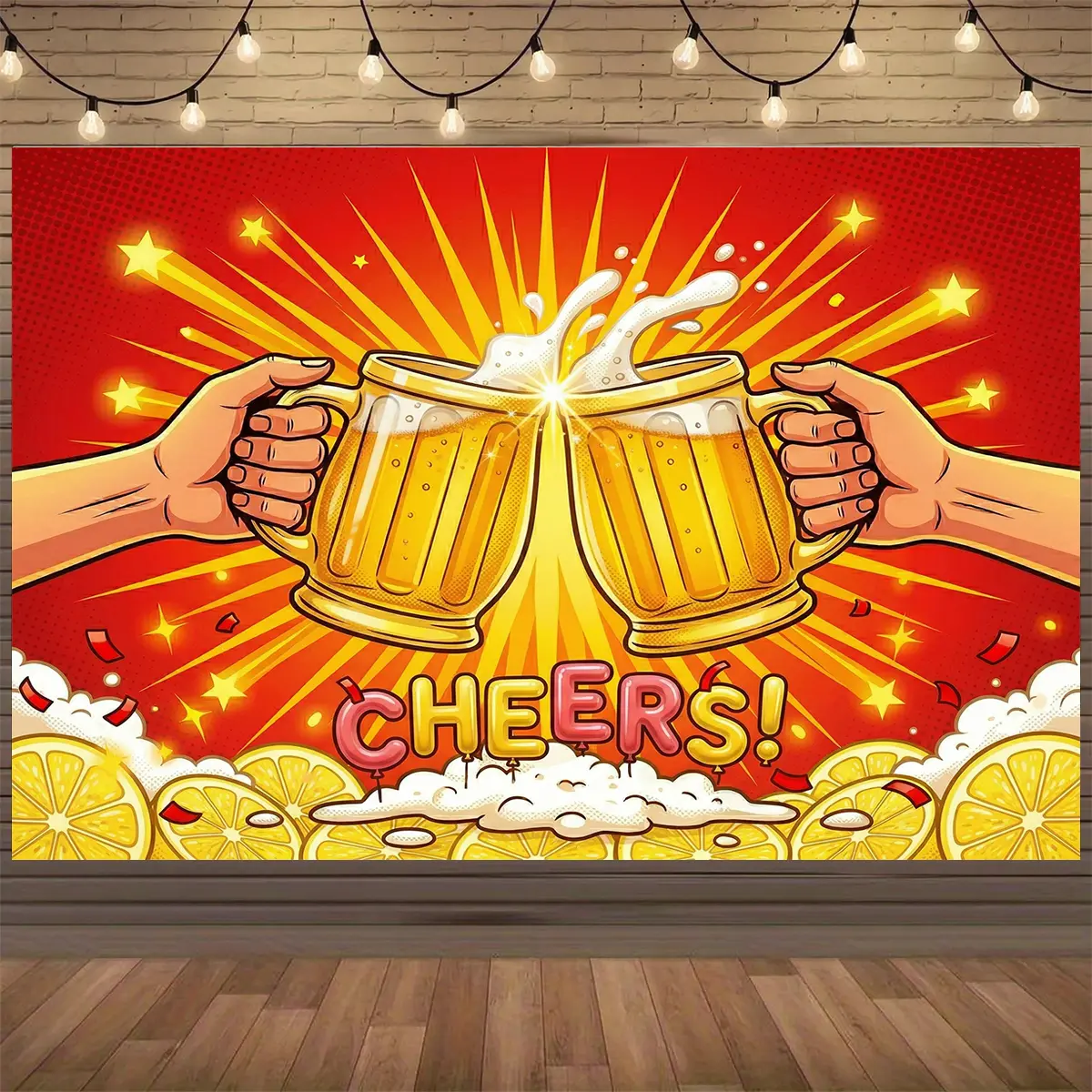 Cheers Celebration Backdrop, Photo Props for Home Wall Party Decor & Party Banner