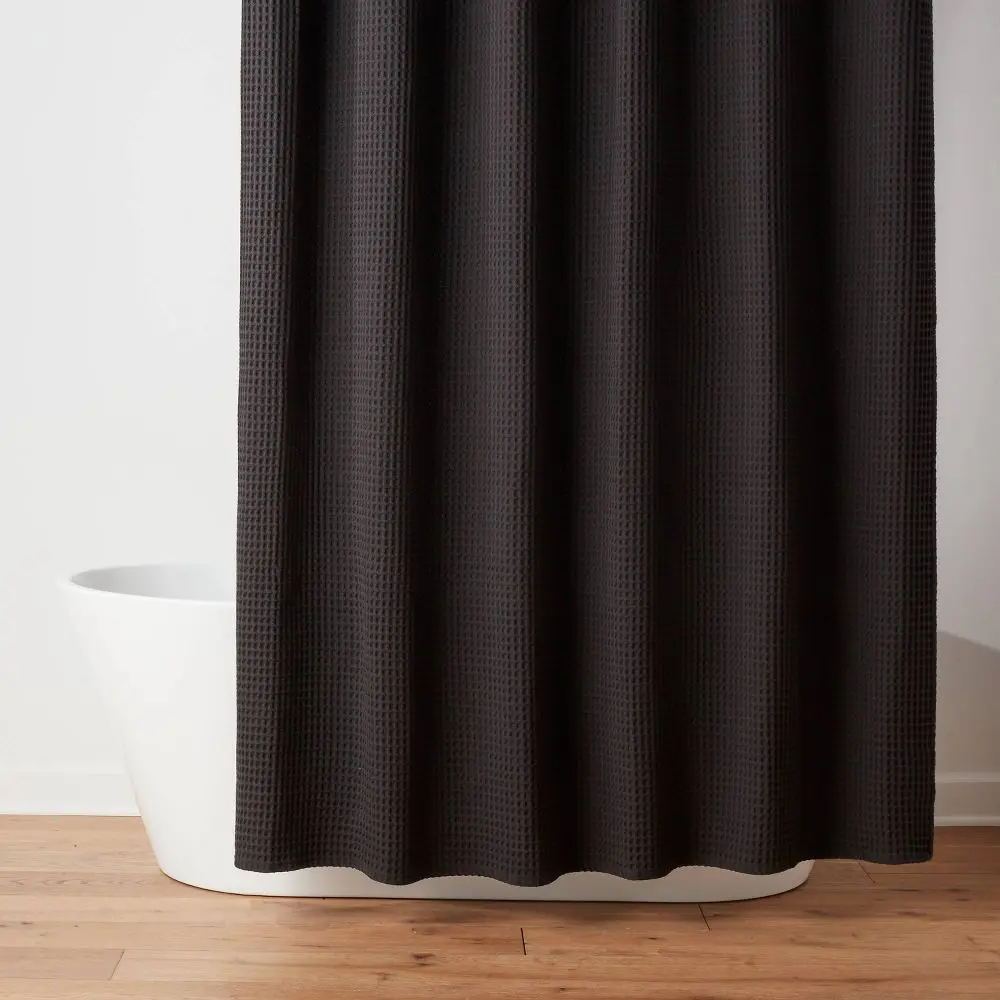 72"x84" Extra Long Waffle Weave Shower Curtain Black - Threshold 72"x84" Extra Long Waffle Weave Shower Curtain Black - Threshold