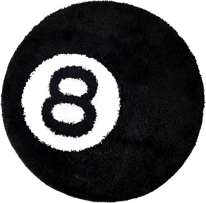 8 Ball Rug, 24" Black Round Rug Billiard Pool 8 Ball Carpet, Non-Slip Flocking Floor Area Rug for Living Room Decor, Alt Room Decor Soft Doormat for B