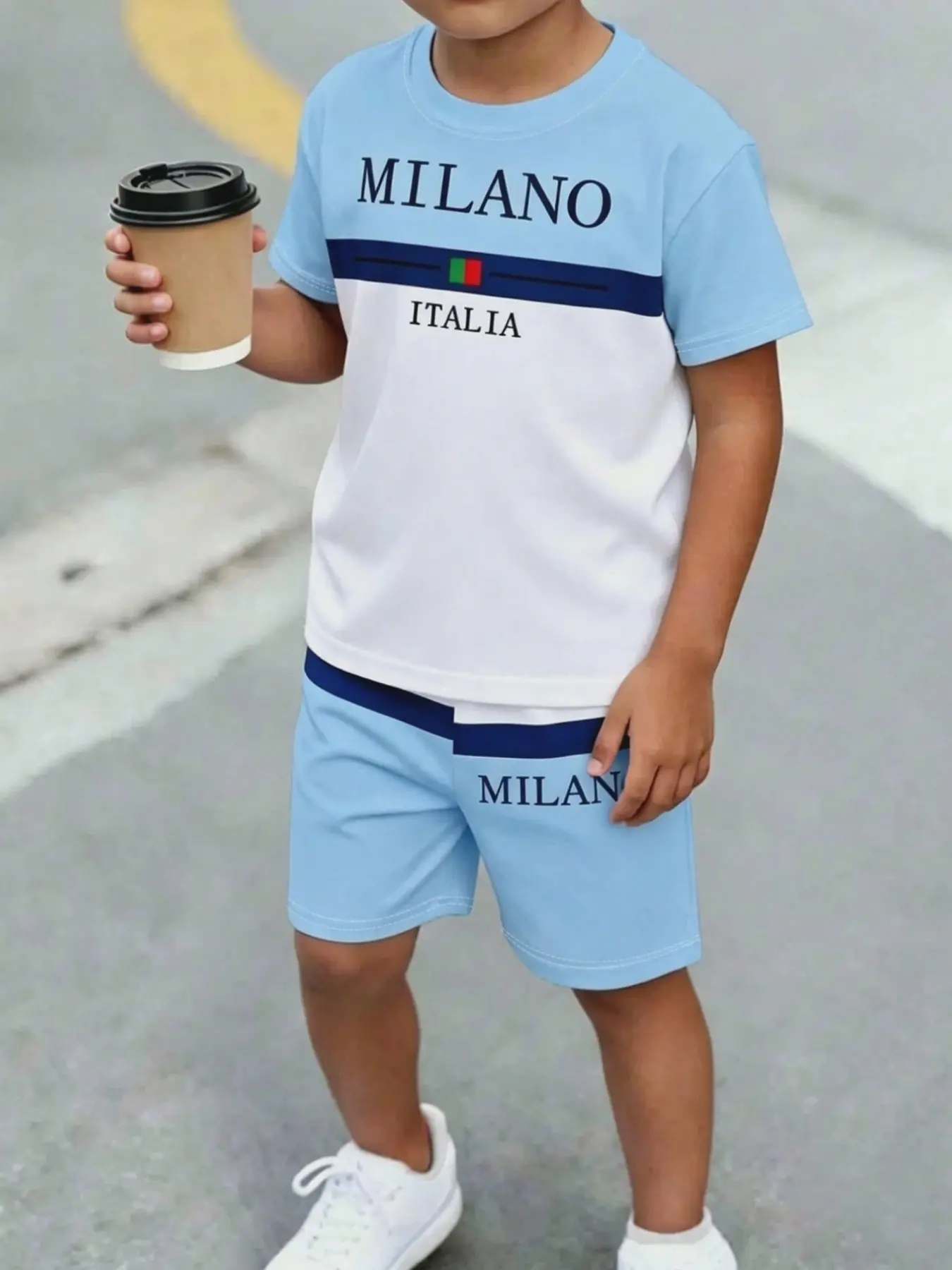 Boys' Trendy Colorblock Letter Print Short Sleeve T-Shirt & Shorts Set, Summer Clothing Set, Graphic Co-ord Set, Casual Indoor & Outdoor Wear, Slim-Fit