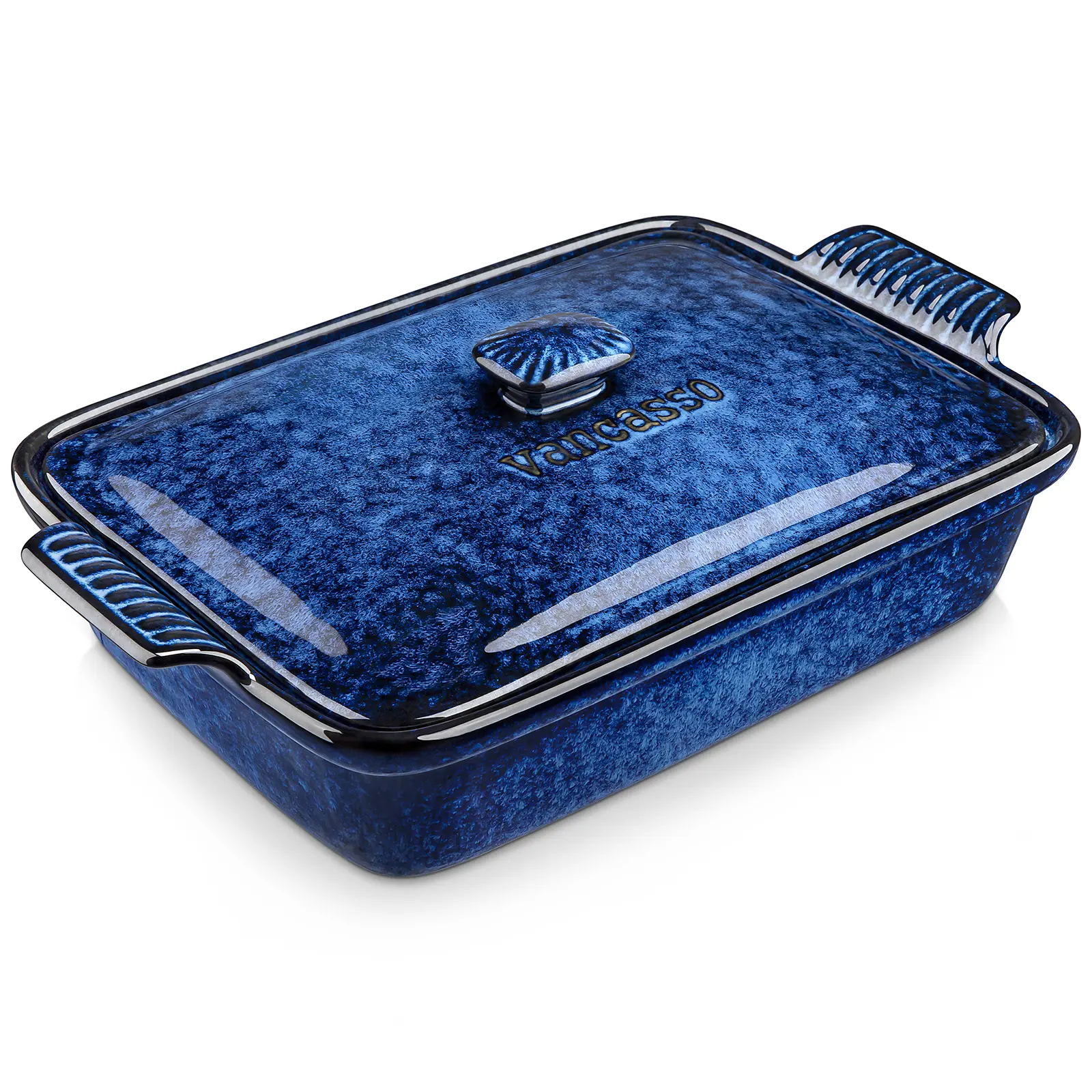 vancasso Starry Stoneware Casserole Dish with Lid, 1.9/3.8 Qt Ceramic Baking Dish, Large Lasagna Pan for Casseroles, Oven, Microwave & Dishwasher Safe, Blue