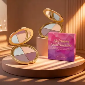 4-in-1 Highlighter Blush Eyeshadow Palette - All-in-One Professional Makeup Kit with 4 Versatile Shades, Silky Powder Texture, Buildable Color, Perfect for Daily Makeup, Party Looks & Travel, Natural Radiance & Flawless Finish for All Skin Tones