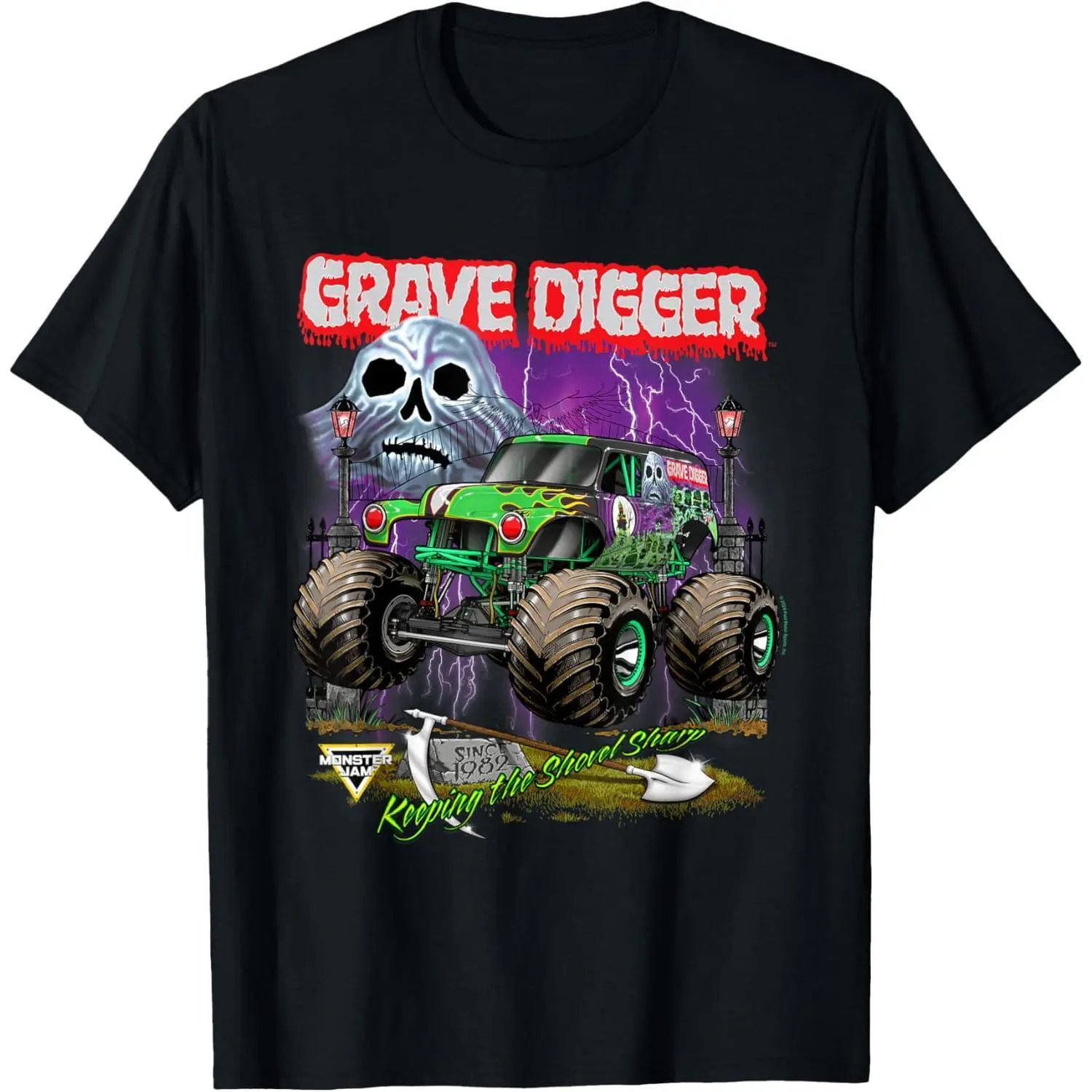 Men's Grave Digger Shovel Print T-Shirt, 100% Cotton Regular Fit, Breathable Short Sleeve Fashion Apparel for Sports, Casual, Workout‑To‑Daily