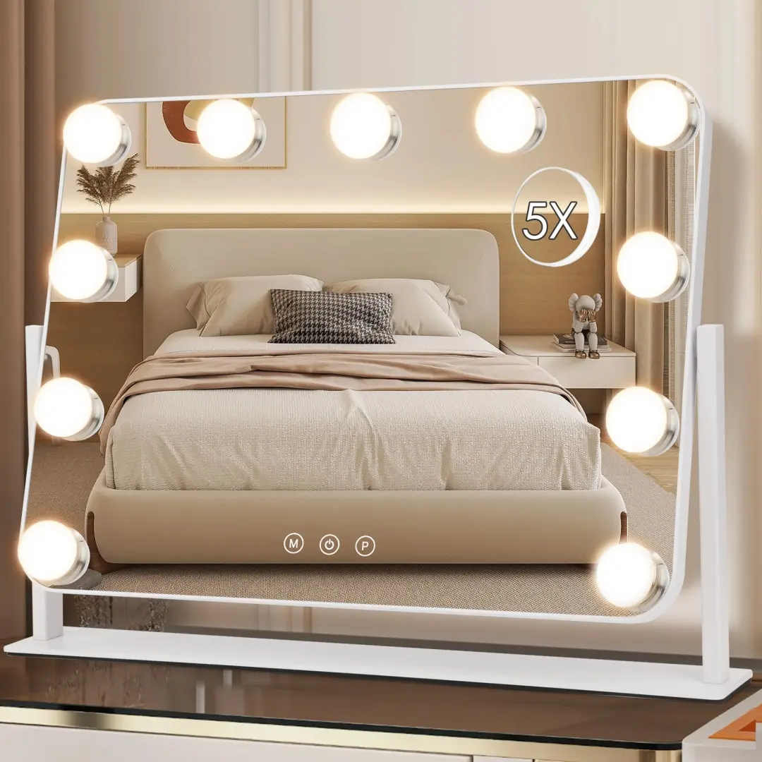 Hollywood Vanity Mirror With Lights Lighted Makeup Mirror With Detachable 5X Magnification Vanity Mirror With Lights Smart Touch Control 3 Color Modes USB Charging Port Touch Control 360°Rotation