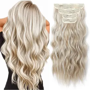 Summervibes Clip in Hair Extensions for Women 4PCS 20 Inch Wavy Ash Blonde Mixed Light Blonde Hair Extensions Clip Ins Mix Blonde Synthetic Long Hairpieces for Women 6.7OZ