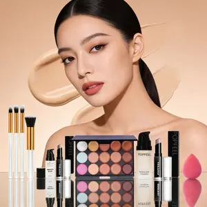 Popfeel Face Makeup Set 10-Piece Kit, Complexion Perfecting Set, Concealer & Primer Cream, Complete Cosmetic Collection for Teen Girls, Includes Brushes, Daily Makeup Kit