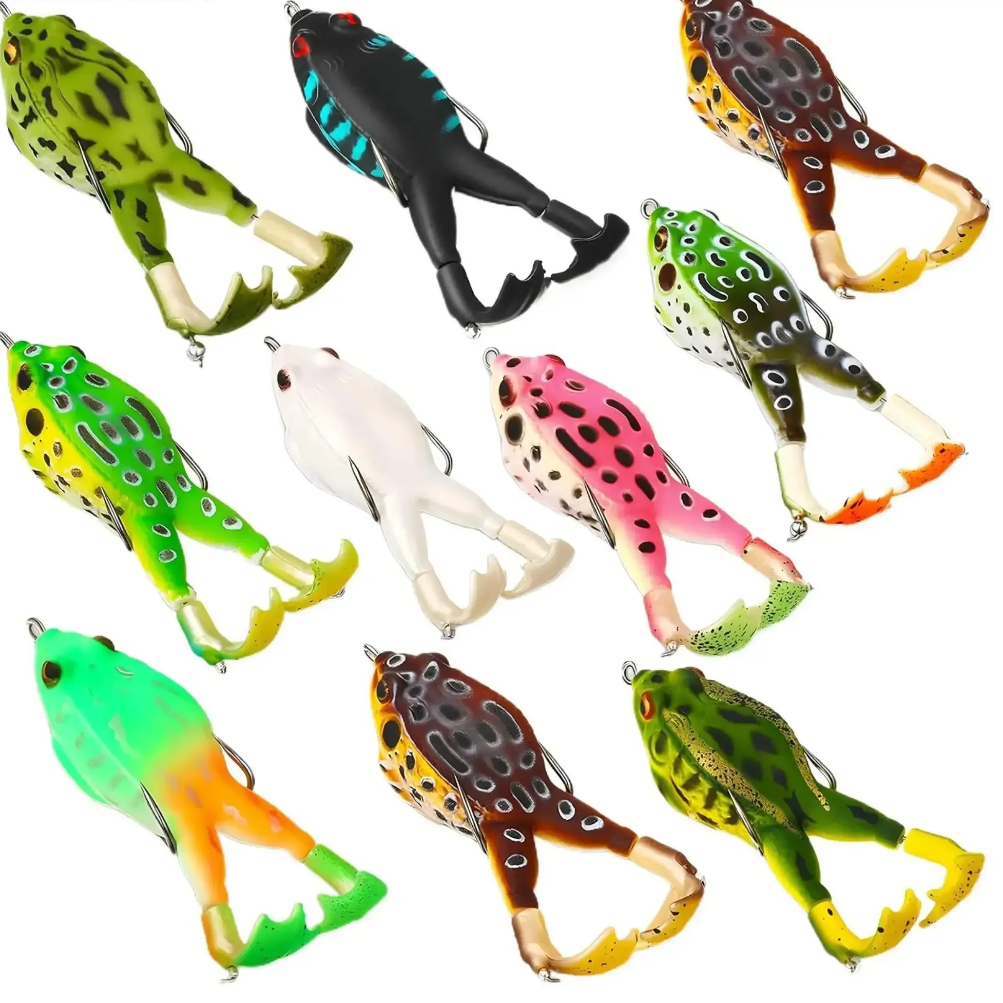 2026 New Topwater Frog Fishing Lures - Multiple Packs (3-10pcs) Silicone Floating Bass Lure, Double Props Legs, Lead-Free, 3.5in/13g Multi-Jointed Realistic Look Tackle for Bass, Snakehead