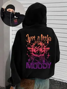 Stylish Women's Double Hood Balaclava with Zipper, Ribbed Cuffs, Elastic Waistband, All-Season Hoodie, Sweatshirts, Womenswear