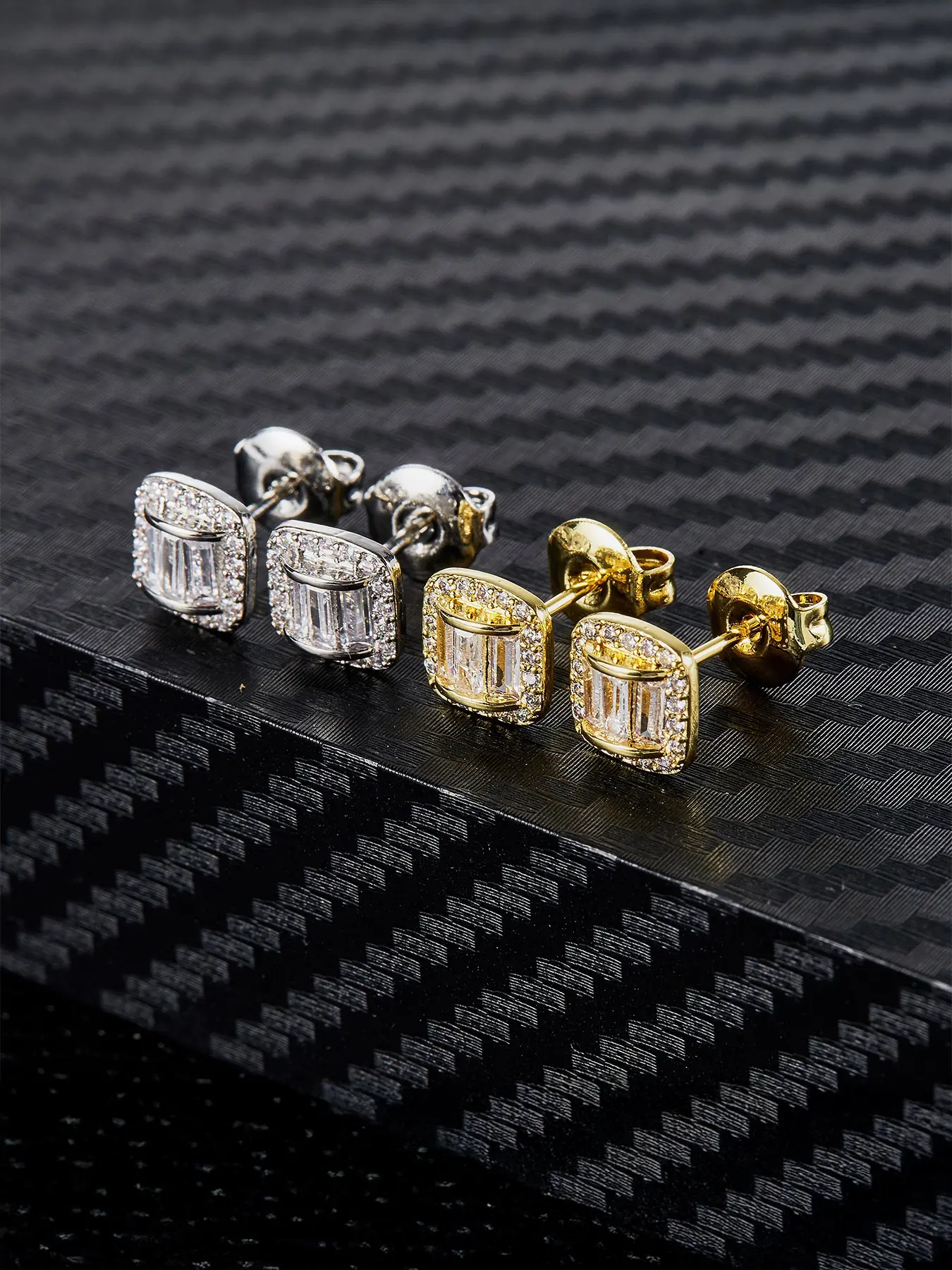 Two pairs of ICED CHICS square transparent arched bridge stud sets, versatile accessories, Wearable Jewelry, suitable for both men and women, hip-hop casual style, two-color set for couples