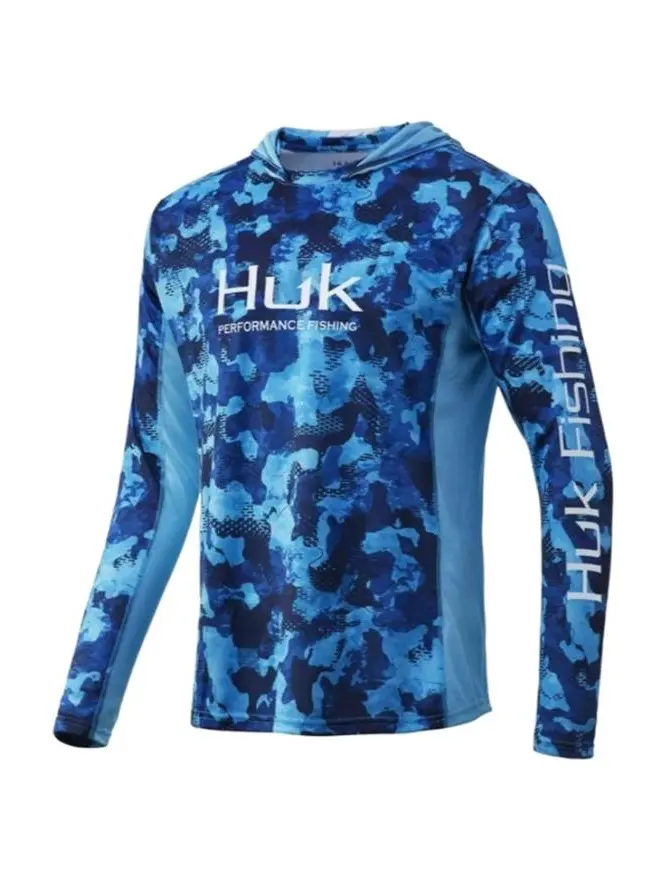 Men's Ocean Design UV-Protection Athletic Hoodie - Dry Fit, Breathable Lightweight Top, Quick-Drying Long-Sleeve, Loose Fit Polyester, Camouflage/Colorblock, Casual Outdoor Sports Daily Wear Sportswear for Fishing, B2, B3, Dry Fit Hoodies