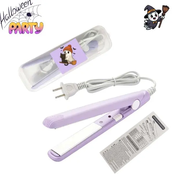 2 in 1 Mini Hair Straightener Flat Iron, Ceramic Tourmaline Plates, Portable Hair Straightening & Styling Tool, 100-240V Dual Voltage, 20W, US Plug, Storage Case, Purple