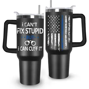 Ceovfoi 40 oz Sturdy Stainless Steel Vacuum Flask - Portable Thermal Tumbler with Handle, Lid, Straw, American Flag Blue Line Design, Graduation Gift for Dad, Grandpa