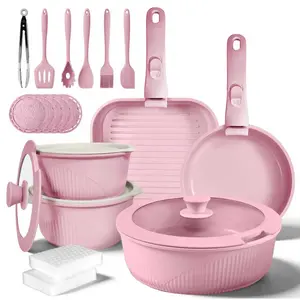 24/7/5pcs Non-Stick Pots and Pans Set with Detachable Handle Oven Safe Stackable RV Kitchen Cooking Set Modern Aluminum Dishwasher Safe Optimal Storage Design