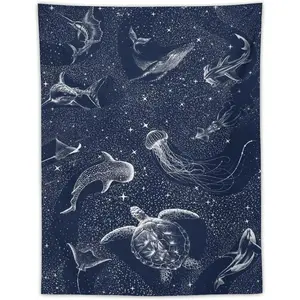 Shark Whale Turtle Cosmos Tapestry flagTapestry Wall Hanging Curtain Decor Bedroom Home Living Room Wall Art Tapestries 30"x40"
