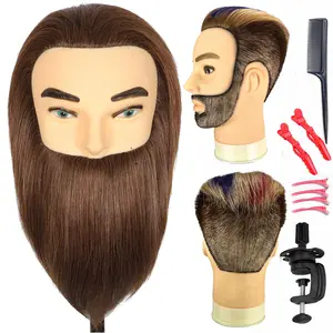 Male Mannequin  with Beard  Real Human Hair Haircut   for  Straight Thick Hair Manikin  Doll  with Stand Practice  Styling,Barber Shop, School