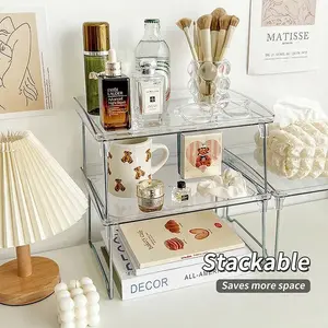 Transparent Foldable Desktop Storage Rack, Acrylic Cosmetics & Kitchen Seasoning Organizer, Stackable Office Storage Solution, Stackable Home Organizer