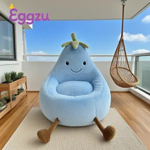 Eggzu 24/31 Inch Bean Bag Chair Padded Toddler Bean Bag Sofa with Side Pocket for Boys Girls Beige Purple Eggplant Design Modern Fun Furniture