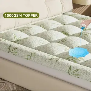 Bamboo Extra Thick Mattress Topper Waterproof Mattress Protector- 1000 GSM Quilted Fitted Extra, Cooling Breathable Pillow Mattress Pad - Deep Pocket Topper Fits 8-21 Inches