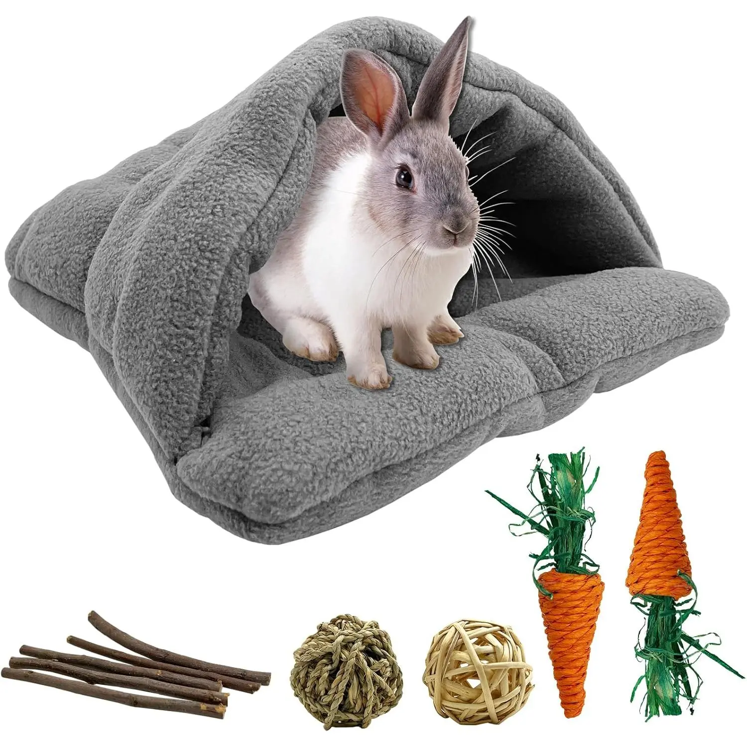 kathson Rabbit Cave Sleeping Bed Guinea Pig Hideout Cozy House Pet Soft Warm Fleece Winter Slipper Cushion Small Animal Nest Cage for Ferrets Squirrel Hamster Chinchilla Rat Hedgehog Bunny