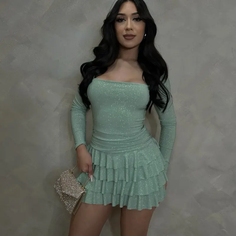 Ariani Glitter Romper Dress (Sage)
