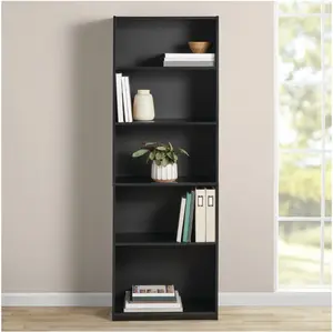 Contemporary 5-Shelf Bookcase – True Black Oak, Durable & Stylish