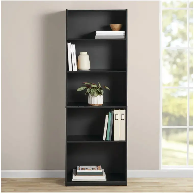 Contemporary 5-Shelf Bookcase – True Black Oak, Durable & Stylish