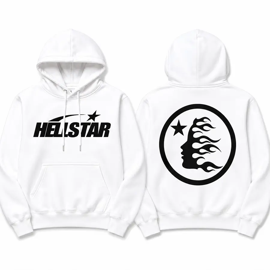 Hellstar Flame Face Graphic Hoodie, Shooting Star Front Back Pullover