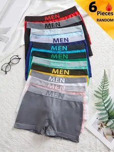 6-Pack Random Colors,Men's Colorblock Fitted Seamless Briefs, Comfortable Breathable Underwear, Casual Youth Four-Corner Panties,