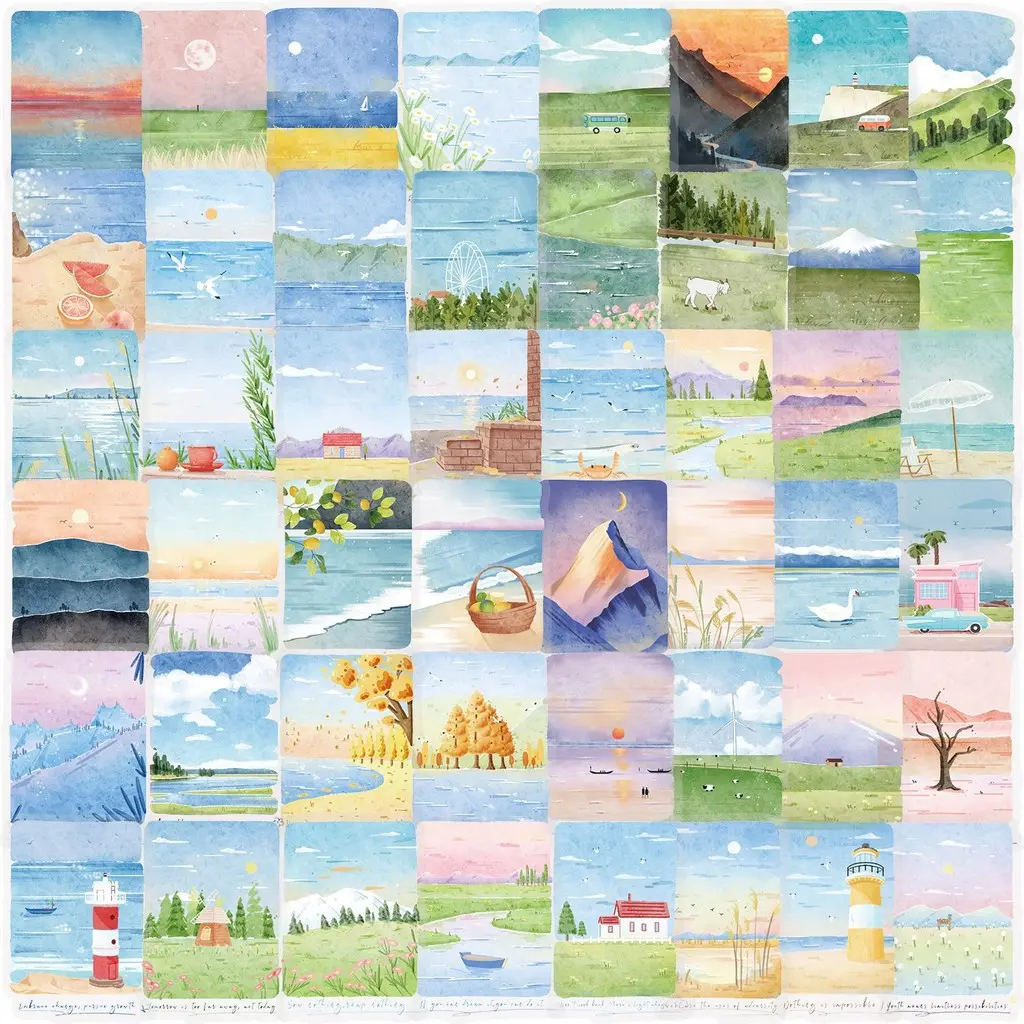 50PCS Transparent INS Mountain & Sea Painting Sticker Pack - Waterproof Clear PET for Scrapbook, Guitar & Notebook Decor bulingbulingsticker
