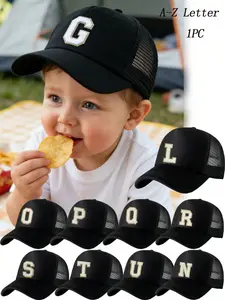 1PC Kids' Letter Baseball Cap Adjustable, Breathable Sponge Sun Protection Hat, Casual Comfort Fit for Ages 3-8, Perfect for Park Play & Outdoor Activities