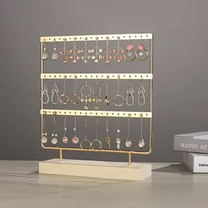 Three-layer iron earring frame jewelry armoire organizer display and storage detachable wooden base hanging storage box