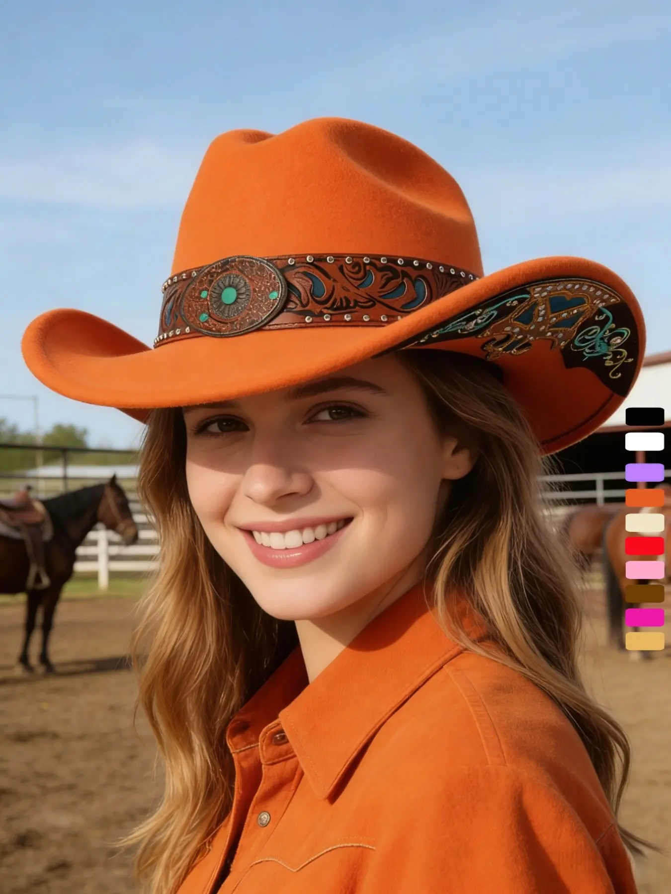 1PC Unisex Western Cowboy Hat, Cowgirl Hat, Large Brim Sun Protection, High-End Decorative Band, 57cm Head Circumference, Coffee Color,Pink，White，Black，Orange color，Red