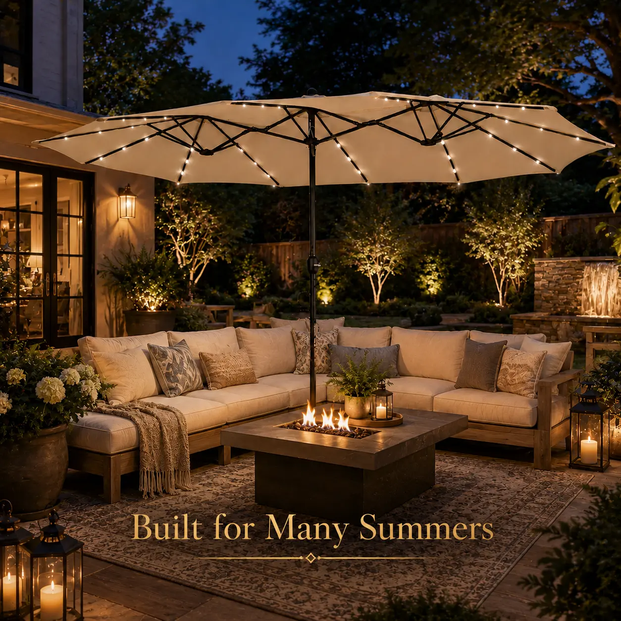 【Solar Led Lights】Yaheetech 13/15ft Large Patio Umbrella , Outdoor Double-Sided Rectangle Umbrella with 36 LED Lights & Crank for Patio Garden Pool Lawn Backyard, Base Included
