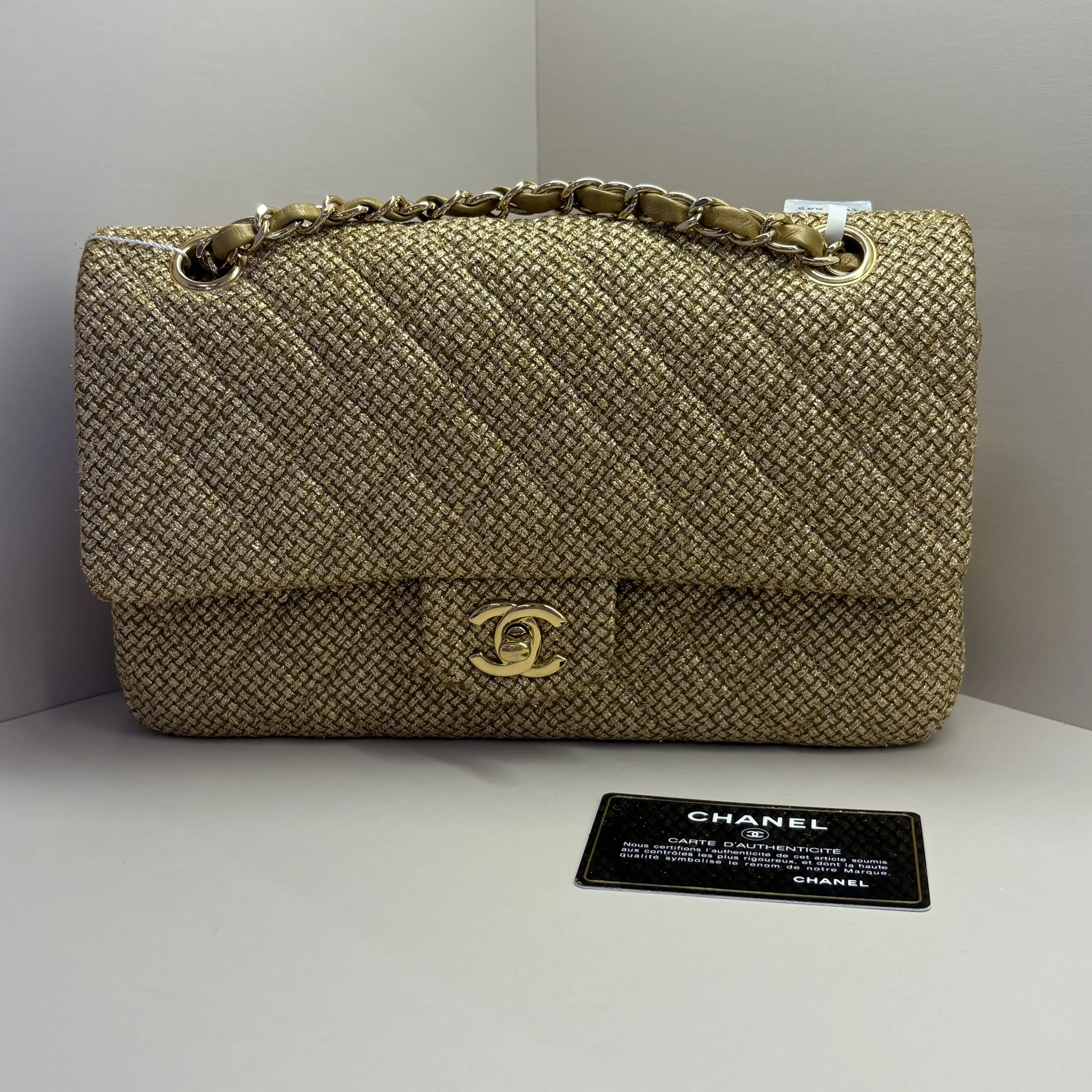 Pre-owned CHANEL Classic Flap (2012–2013) 17582281Rare Metallic Gold Woven, Gold Hardware HK A206