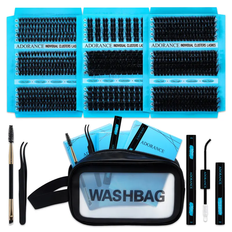 ADORANCE 755pcs D Curl 3D Eyelash Extension Kit - Individual False Cluster Lashes with 9 Mixed Styles, 30D-40D-50D/60D-80D-100D/JH02-JH04-JH08, 10-18mm Lengths, Waterproof Travel Bag, Bond, Seal, Remover, Tweezers, Brush for DIY Enthusiasts, Home, Party