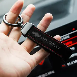 Leather Car Keychain Lanyard, Metal Key Ring, Chevrolet Car Key Holder, Stitched Soft Wristband, Keychain Attachment, Universal Car Accessory