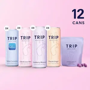 TRIP Ultimate Calm Bundle: Wild Berry Magnesium Gummies (30-Day Supply) + 12-Pack Premium Lightly Sparkling Drinks - No Added Sugar, Vegan, Ashwagandha & Lion’s Mane