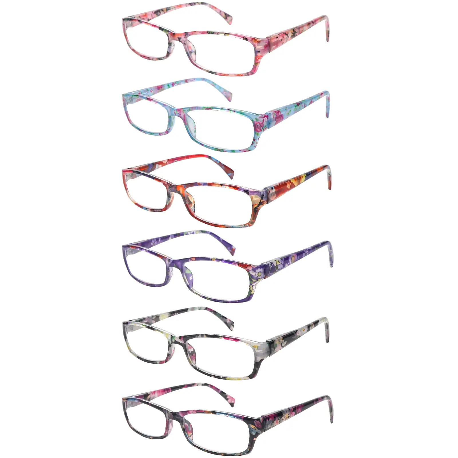 Women's 6-Pack Blue Light Blocking Reading Glasses - Stylish Patterned Lightweight Durable Frames, Spring Hinge Design, Premium UV-Blocking Lenses, Relieves Eye Strain, Ideal for Office Use, High Quality Eyewear Gift, Lightweight Durable Glasses, Mix Colo