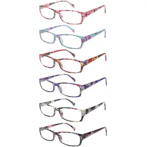 6-Pack Blue Light Blocking Reading Glasses for Women Stylish patterned lightweight frames with spring hinge design Premium blue light blocking lenses effectively relieve eye strain for comfortable wear Essential for daily commutes and office use