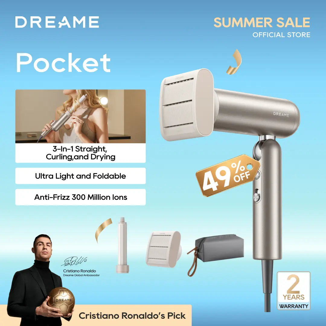 DREAME Pocket Styling High Speed Hair Dryer Folding Travel Quick Dry Home Curly Hair Negative Ion Hair Dryer Blowdryer Hairdryer Fast Drying,dorm essentials,back to school,back to school haul