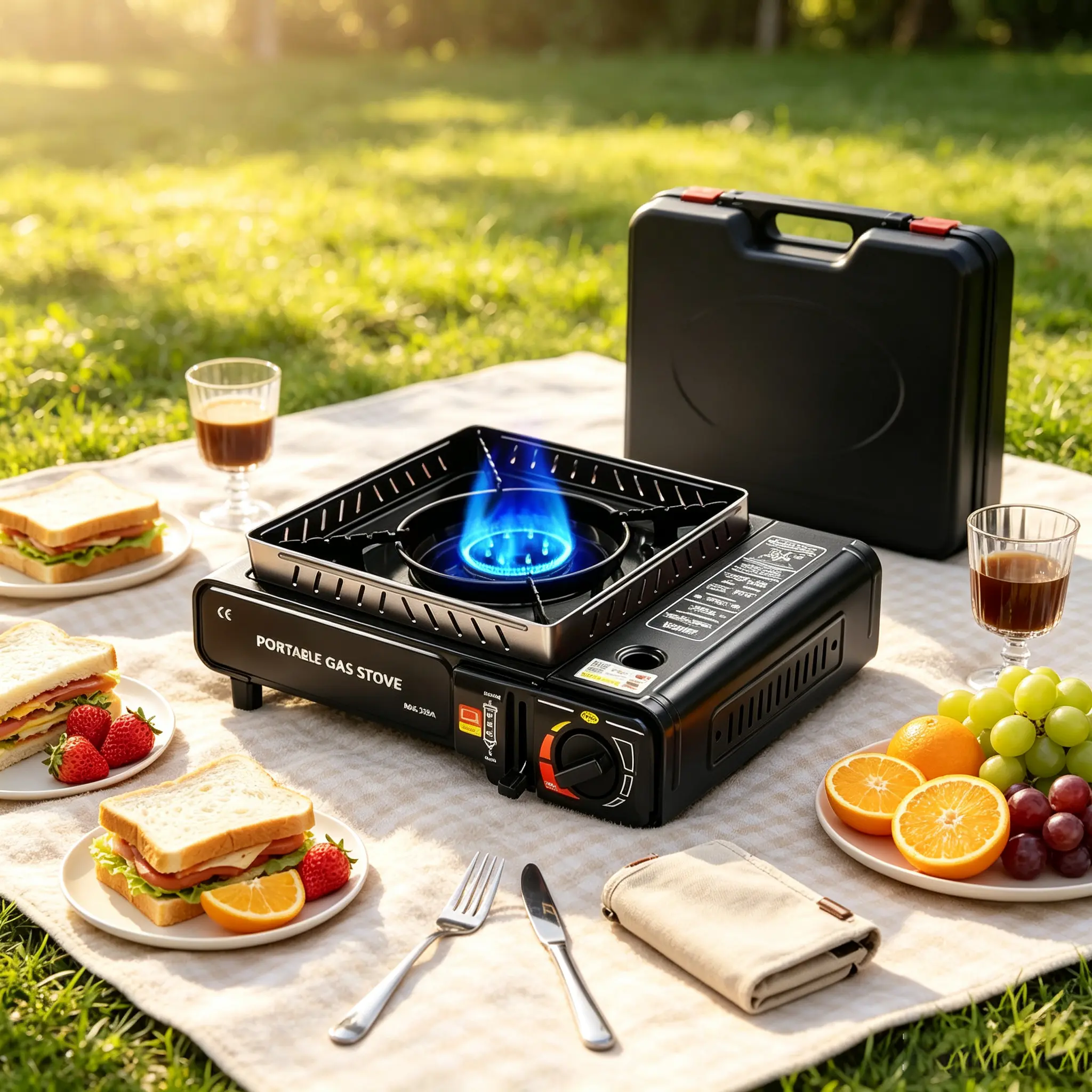 Portable Butane Camping Stove Companion, Outdoor Gas Burner with Safety Lock, Piezo Ignition, Overpressure Safe Protection, Energy Efficient for Hiking, BBQ