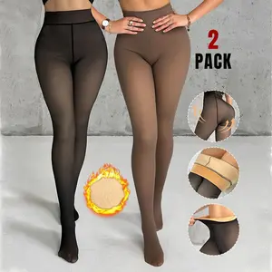 Women's Warm Lined Tight Pants, Fall Winter Essential Fake Transparent Design, Thick Fleece Winter Bottoms, Comfortable Cold Weather Wear Fit