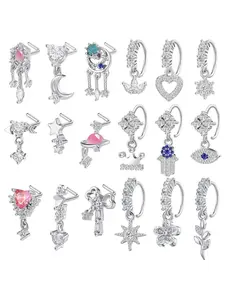 Heart & Star Design Nose Rings, L Shaped Stud Nose Piercing Jewelry, Fashion Body Jewelry for Women & Girls, Spiral Nose Ring, Nose Rings Set