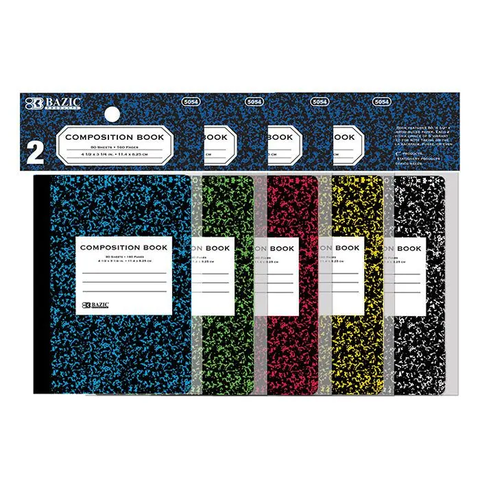 BAZIC 80 Ct. 4.5" x 3.25" Mini Marble Composition Book (2/Pack)