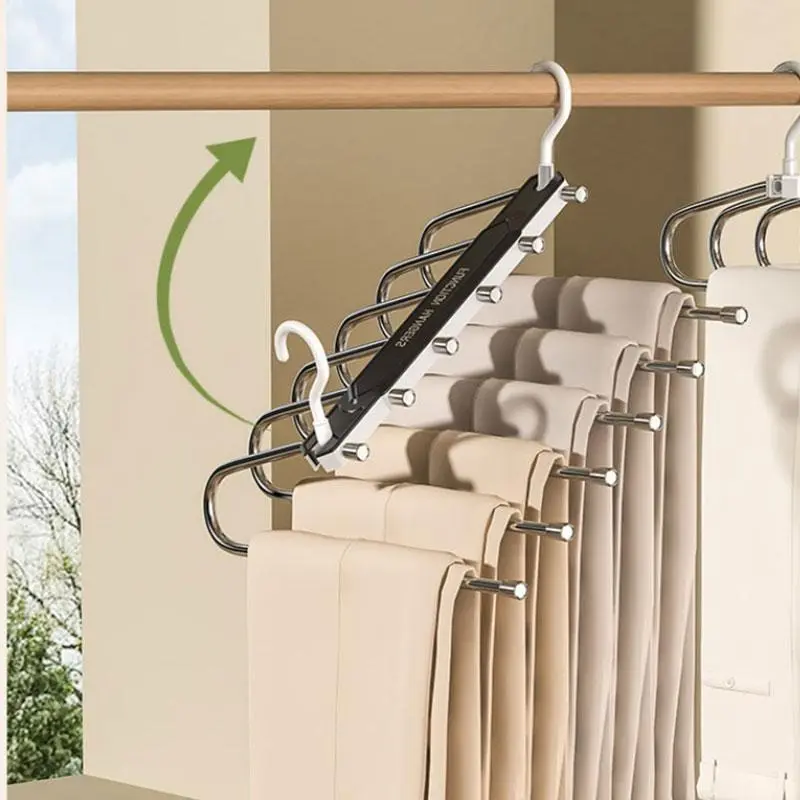 Plastic 6-Layer Anti-Slip Multifunctional Clothes Hanger - 50mm Spacing Garment Organizer, Space Saver for Jeans Trousers, Closet Storage Wardrobe Accessory with No Excess Bulk, Anti-Slip Layers