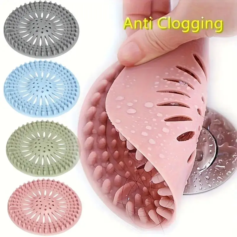4-Pack Square Silicone Hair Catcher, Durable Drain Cover, Easy-Install Bathroom Accessory for Bathroom, Kitchen Sinks, Installation, Home Bathtub Accessories, Anti Clogging, Drain Protection, Square Shape, Bathroom Accessories