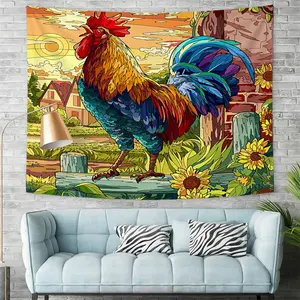 Rooster and Sunflower Print Tapestry, Stylish Bedroom Wall Hanging Tapestry, Rustic Themed Tapestry, Personalized Wall Decoration, Suitable for Bedroom, Living Room and Study Wall Art Decoration