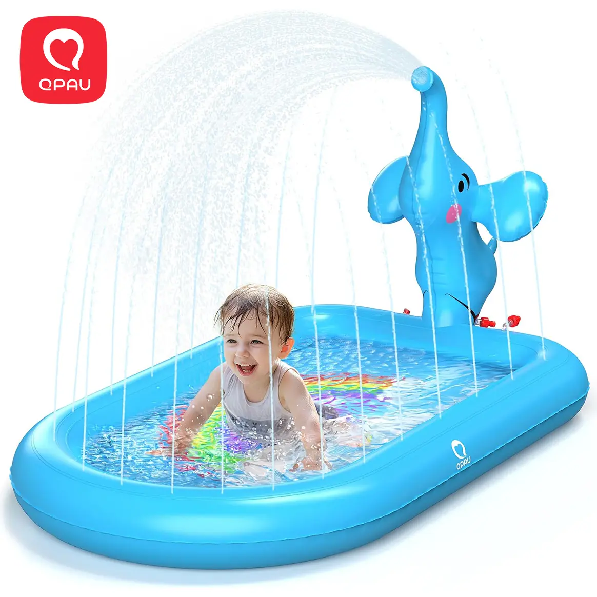 QPAU Splash Pads for Toddlers 1-3, Blue Elephant Toy Splash Pad for Kids, Outdoor Play Mat for Babies, Inflatable Sprinkler Pool for Birthday Day Gifts 1 Year Old Girl water pump homeessentials, back to school