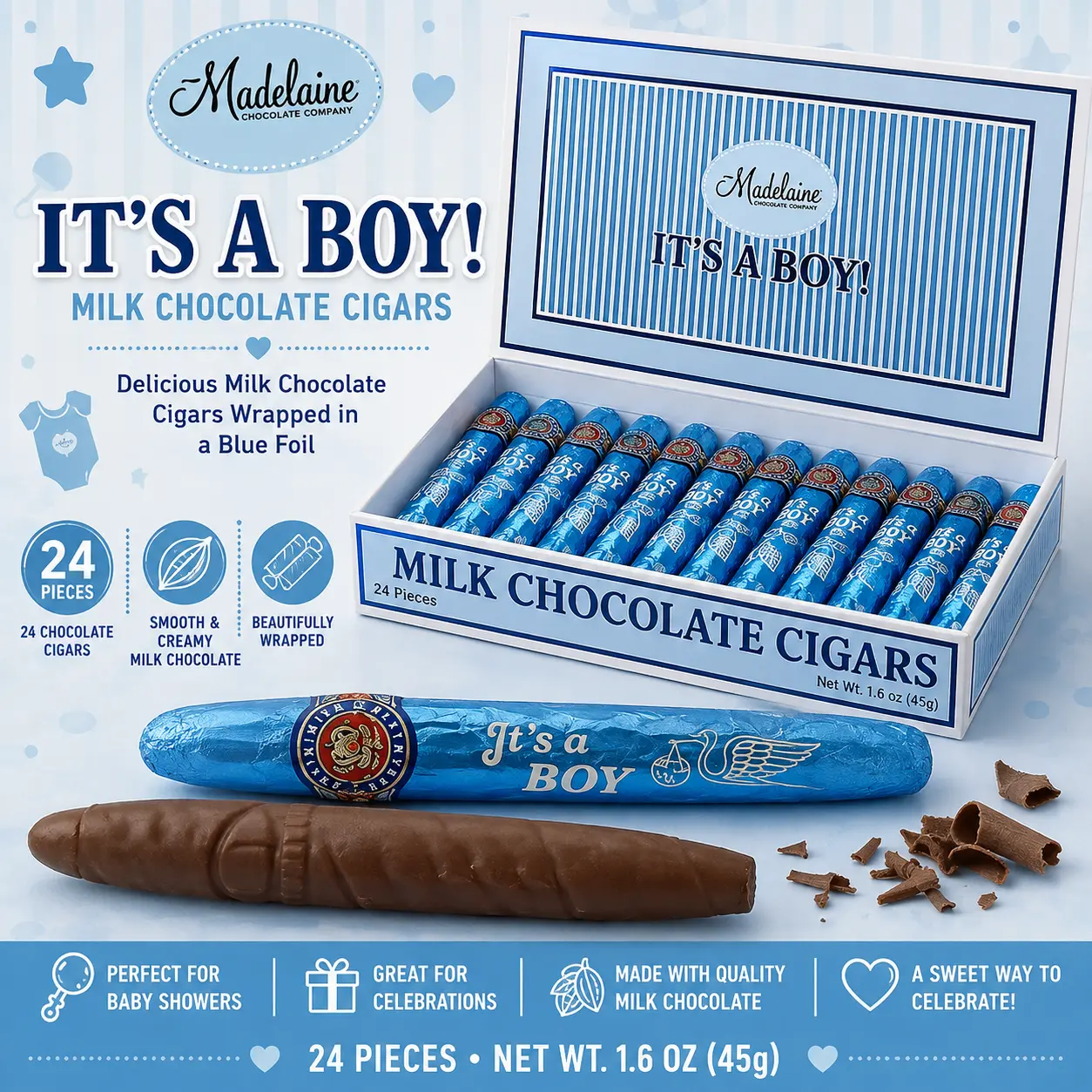 Madelaine Its A Boy Milk Chocolate-C 24 Count Baby Shower Chocolate Candy